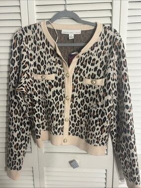 NWT  Beige Leopard Print Cardigan Sweater-